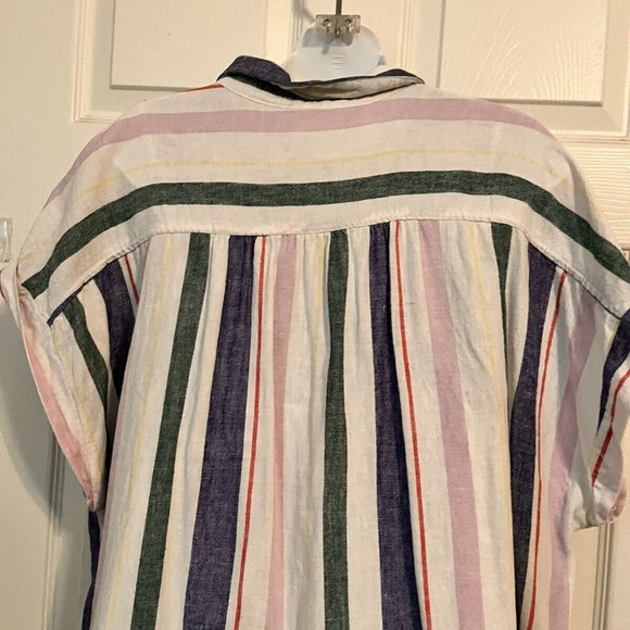 Linen Blend Stripe Collared Full Button Front Shirt Dress Slip Lining XXL - Picture 8 of 10